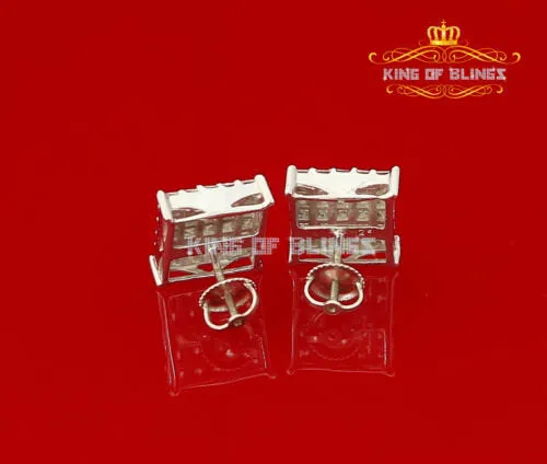 King of Blings- 925 White Silver Screw Back 2.25ct Cubic Zirconia Women Hip Hop Square Earrings