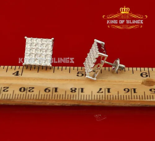 King of Blings- 925 White Silver Screw Back 2.25ct Cubic Zirconia Women Hip Hop Square Earrings