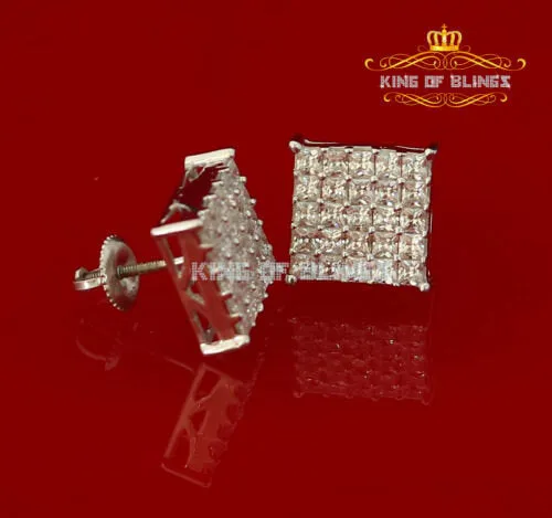 King of Blings- 925 White Silver Screw Back 2.25ct Cubic Zirconia Women Hip Hop Square Earrings