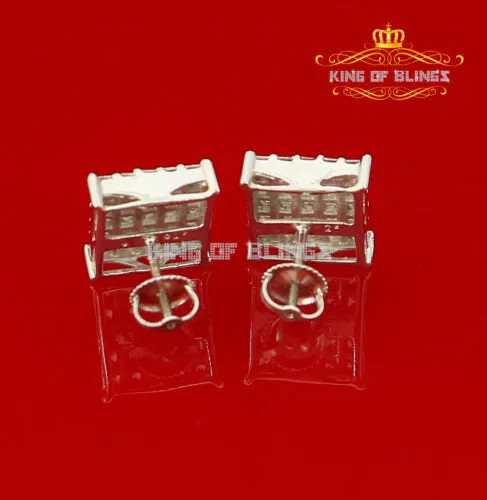 King of Blings- 925 White Silver Screw Back 2.25ct Cubic Zirconia Women Hip Hop Square Earrings