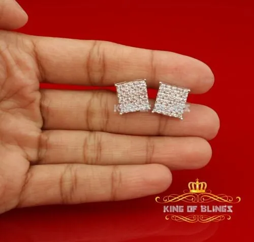 King of Blings- 925 White Silver Screw Back 2.25ct Cubic Zirconia Women Hip Hop Square Earrings