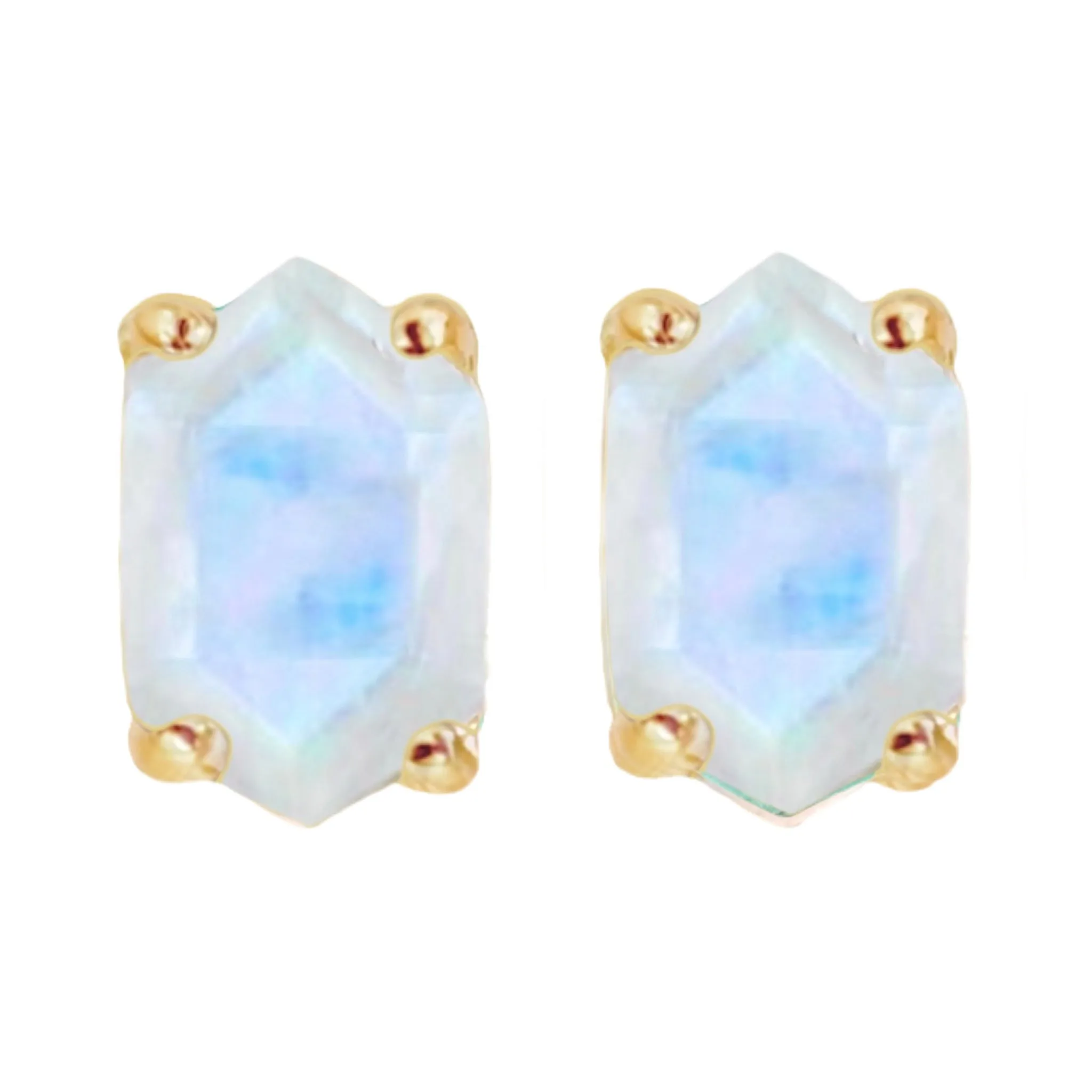 Laihas Miraculous Hexagon Moonstone Gold Stud Earrings