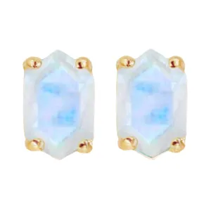 Laihas Miraculous Hexagon Moonstone Gold Stud Earrings