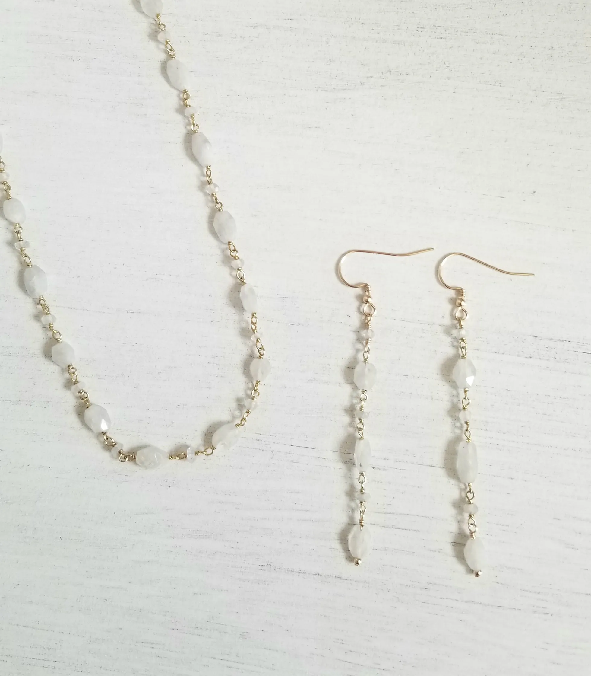 Long Gold Moonstone Earrings, Lightweight Gemstone Earrings