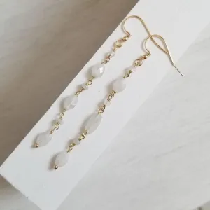 Long Gold Moonstone Earrings, Lightweight Gemstone Earrings
