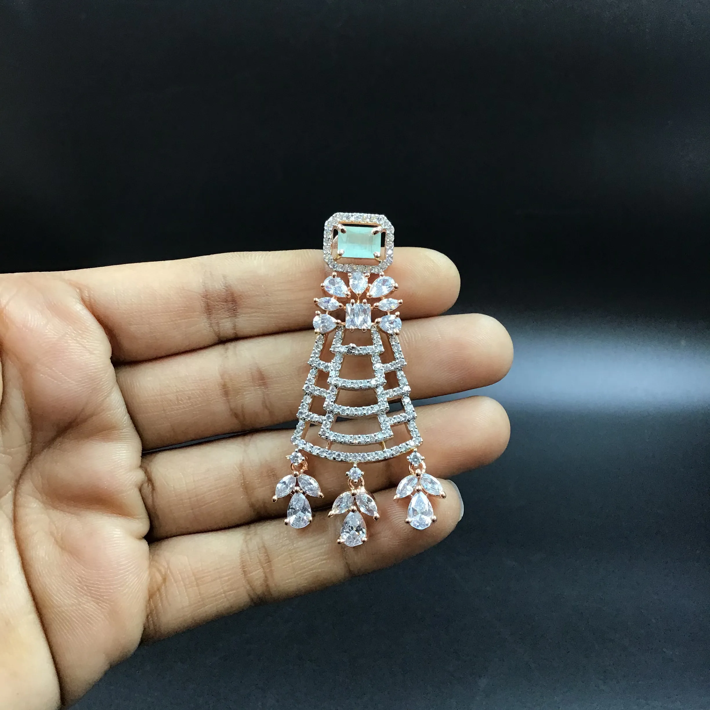 Mint Green Zircon/AD Necklace Set 12287-8687