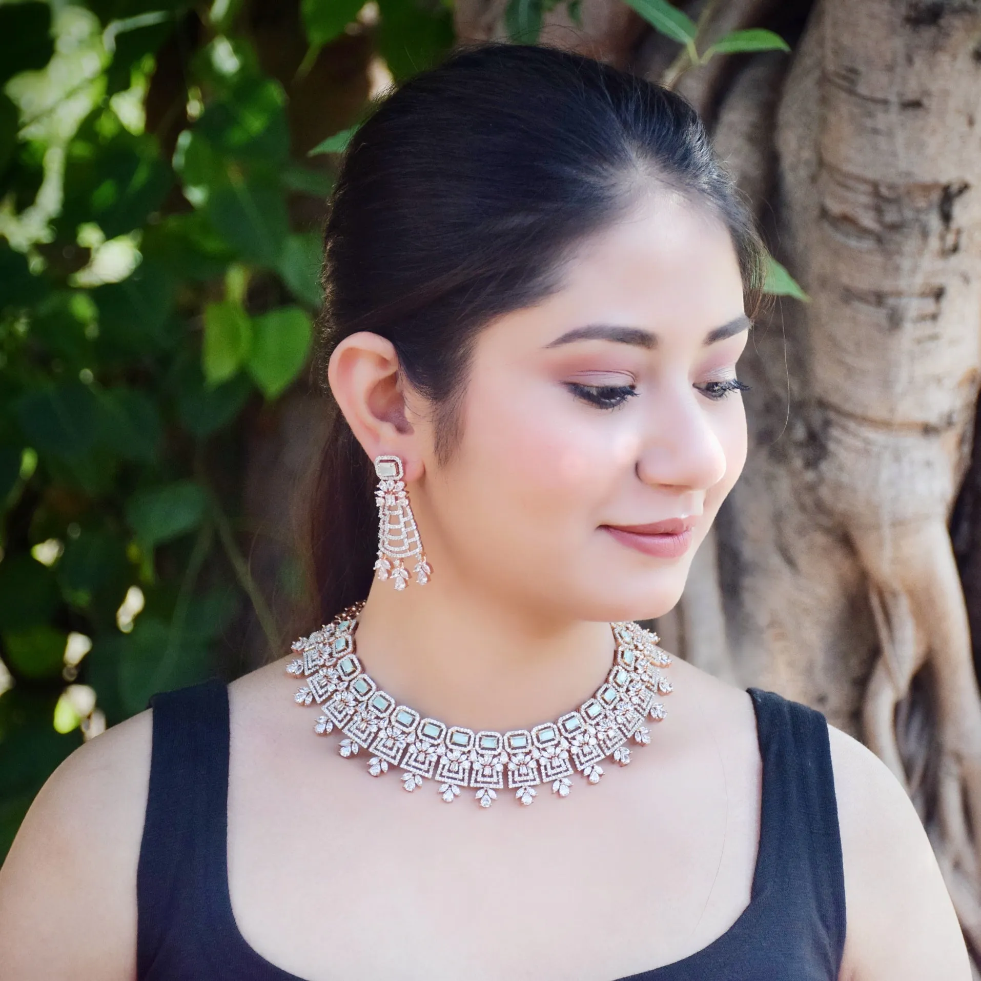 Mint Green Zircon/AD Necklace Set 12287-8687
