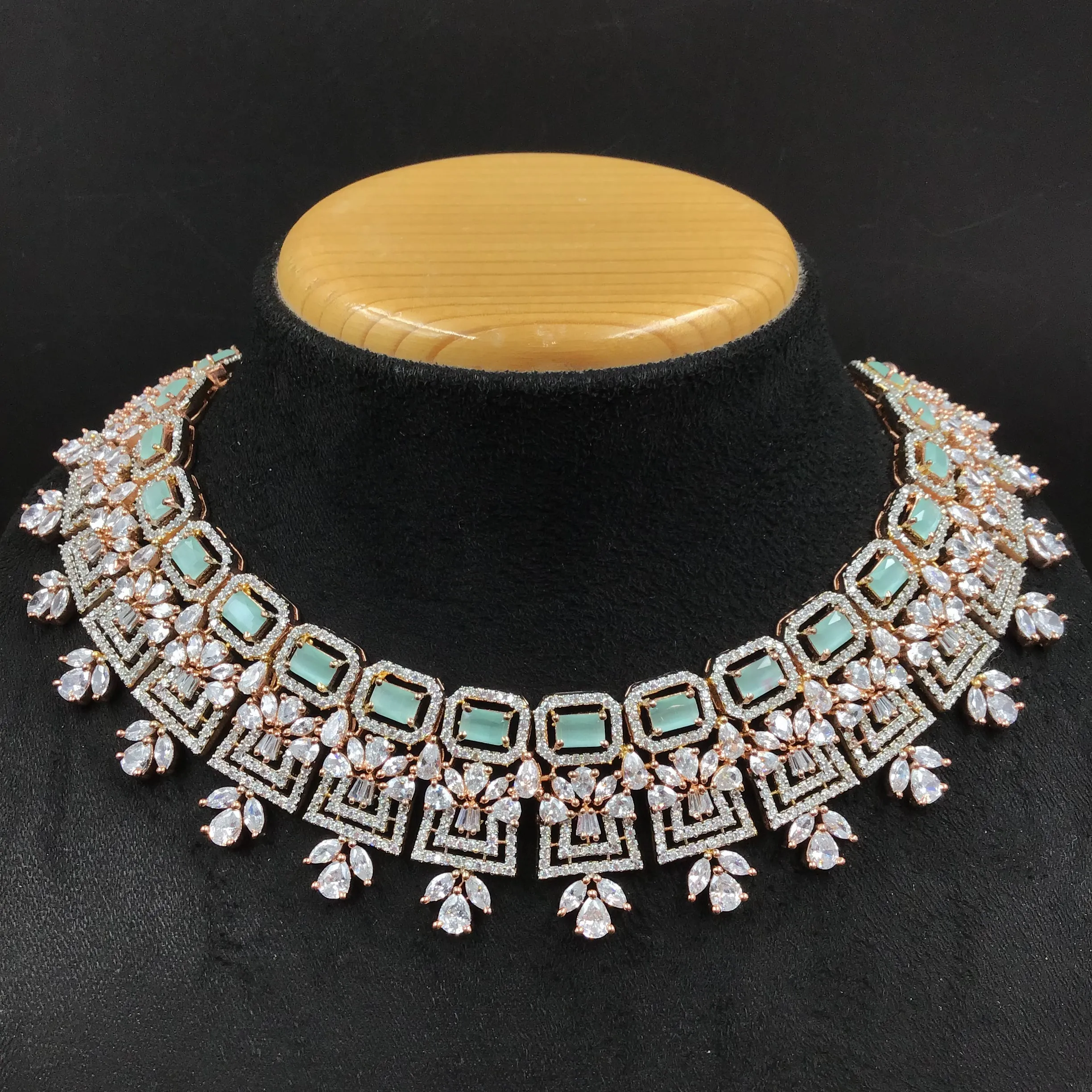 Mint Green Zircon/AD Necklace Set 12287-8687