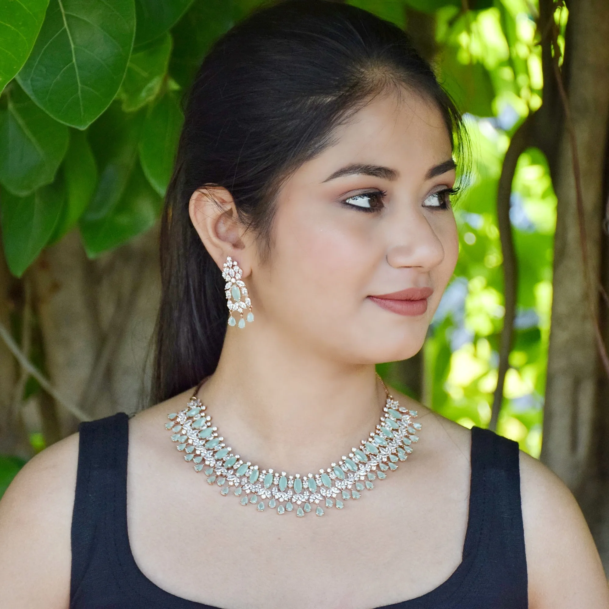 Mint Green Zircon/AD Necklace Set  19486-6673