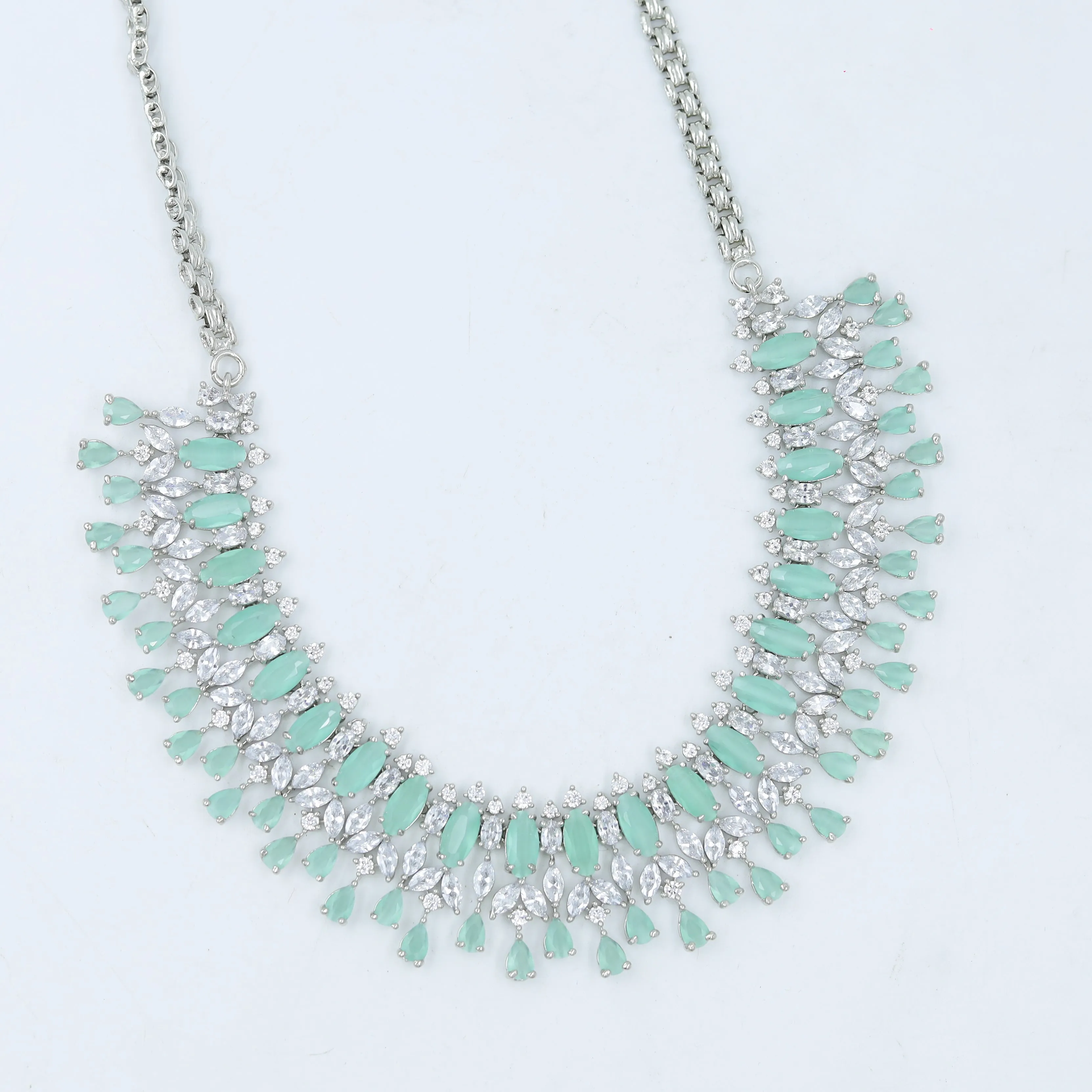Mint Green Zircon/AD Necklace Set  19486-6673