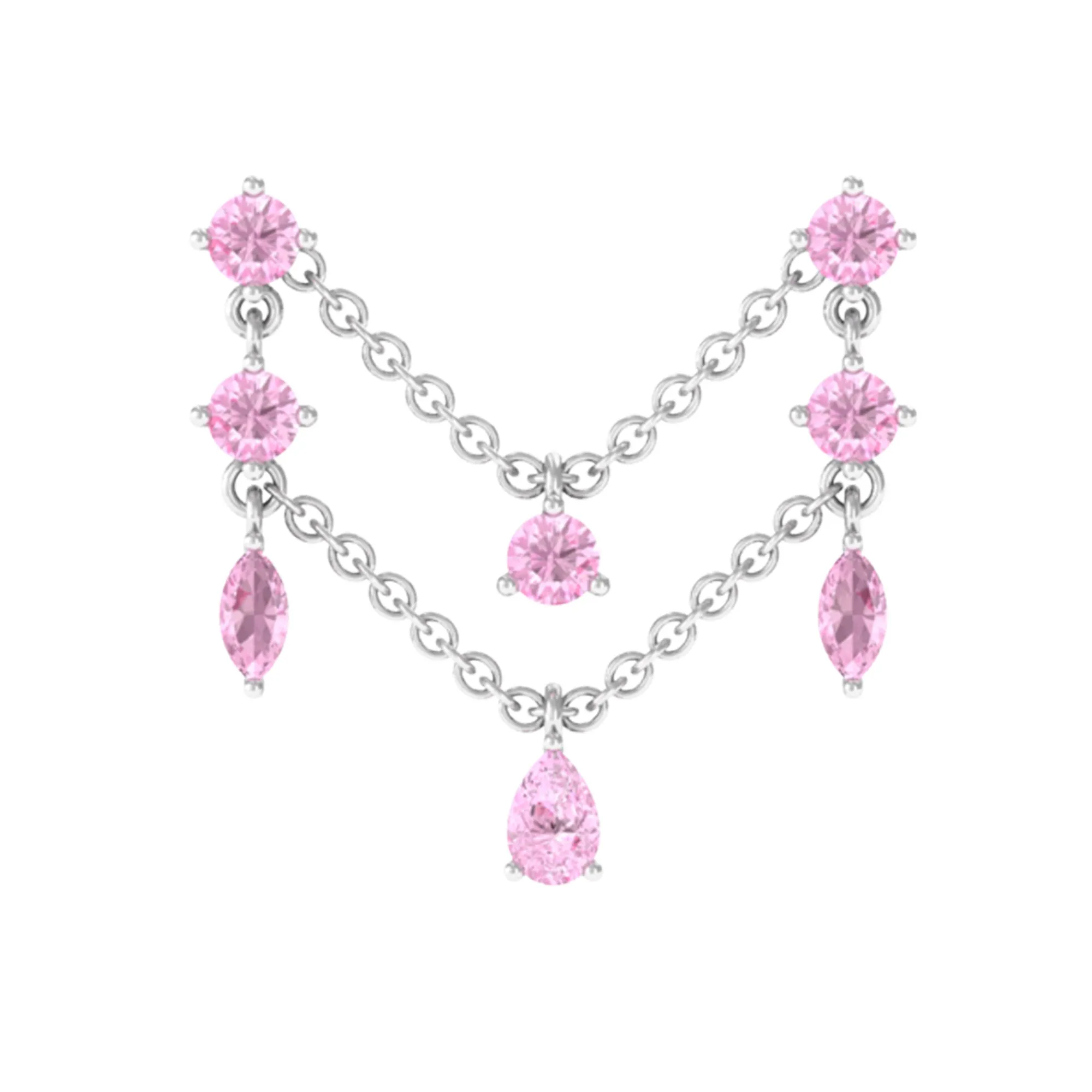 Natural Pink Sapphire Chain Double Piercing Earring