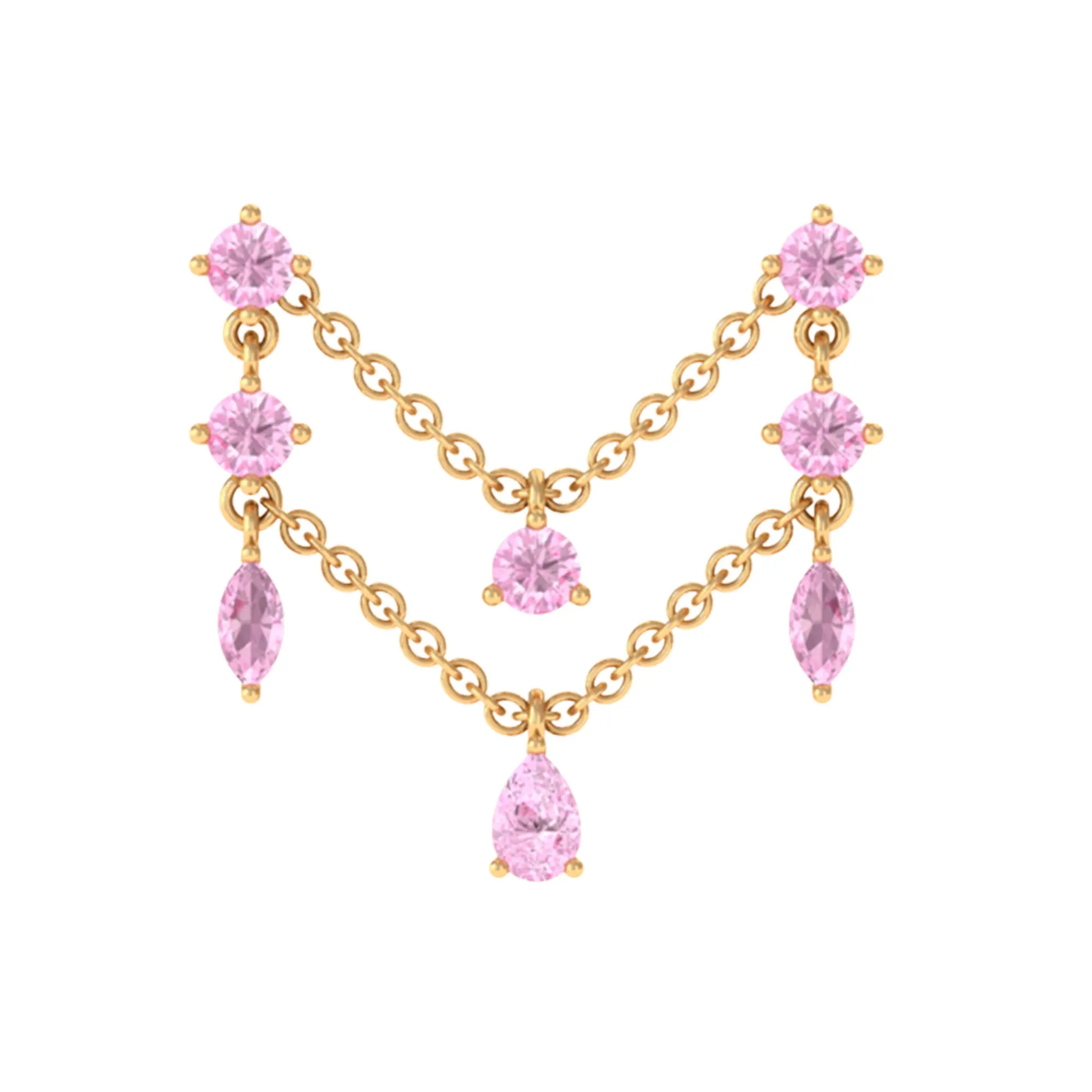 Natural Pink Sapphire Chain Double Piercing Earring