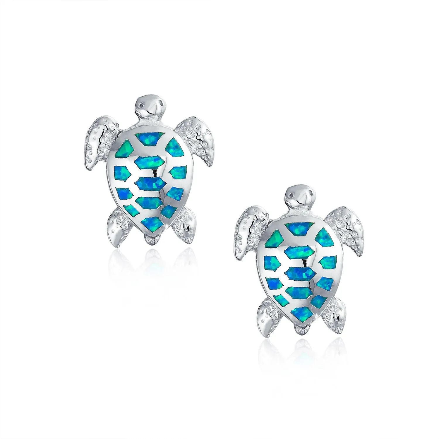 Nautical Beach Vacation Opal Sea Turtle Stud Earrings Sterling Silver 13MM