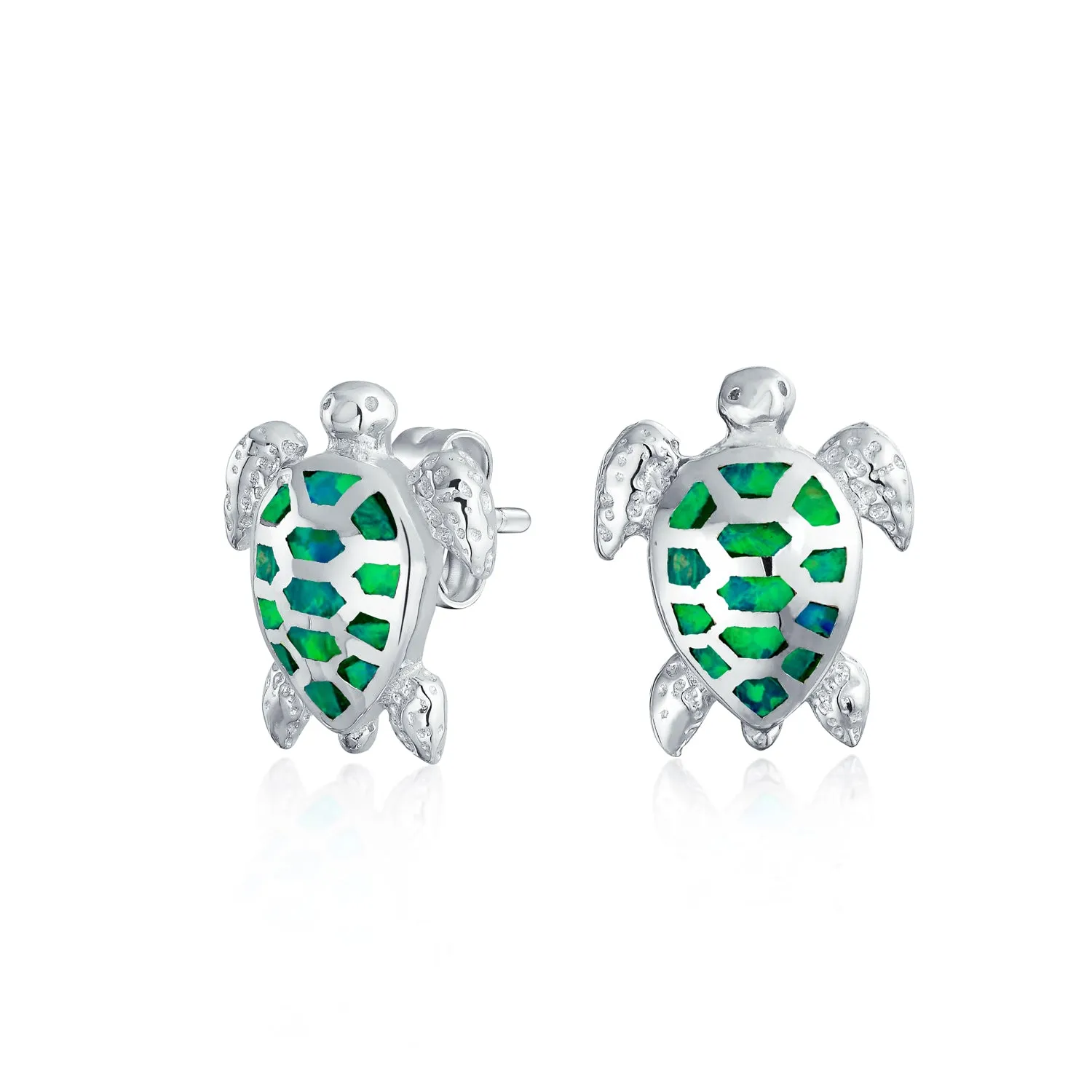 Nautical Beach Vacation Opal Sea Turtle Stud Earrings Sterling Silver 13MM