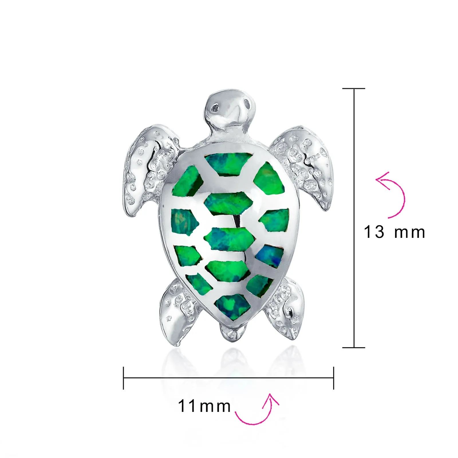 Nautical Beach Vacation Opal Sea Turtle Stud Earrings Sterling Silver 13MM