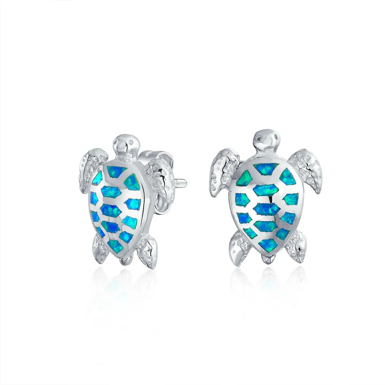 Nautical Beach Vacation Opal Sea Turtle Stud Earrings Sterling Silver 13MM