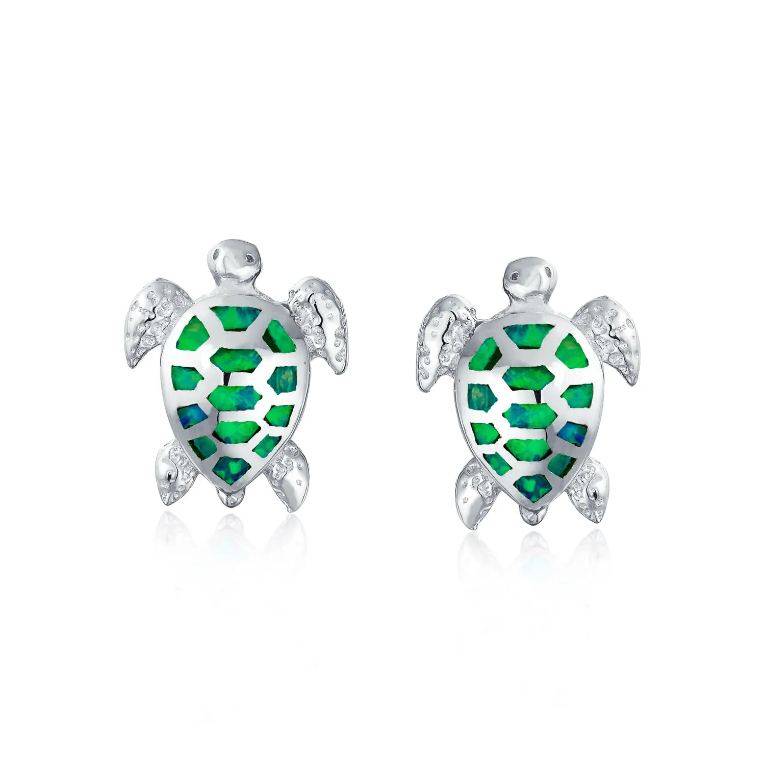 Nautical Beach Vacation Opal Sea Turtle Stud Earrings Sterling Silver 13MM