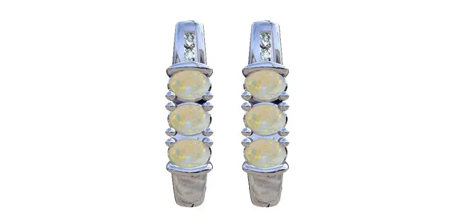 October Opal & Diamond 3-stone Stud Earrings in White Gold