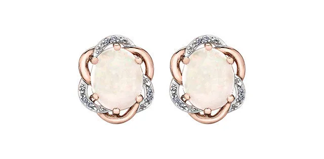Opal & Diamonds Stud Earrings in Rose & White Gold