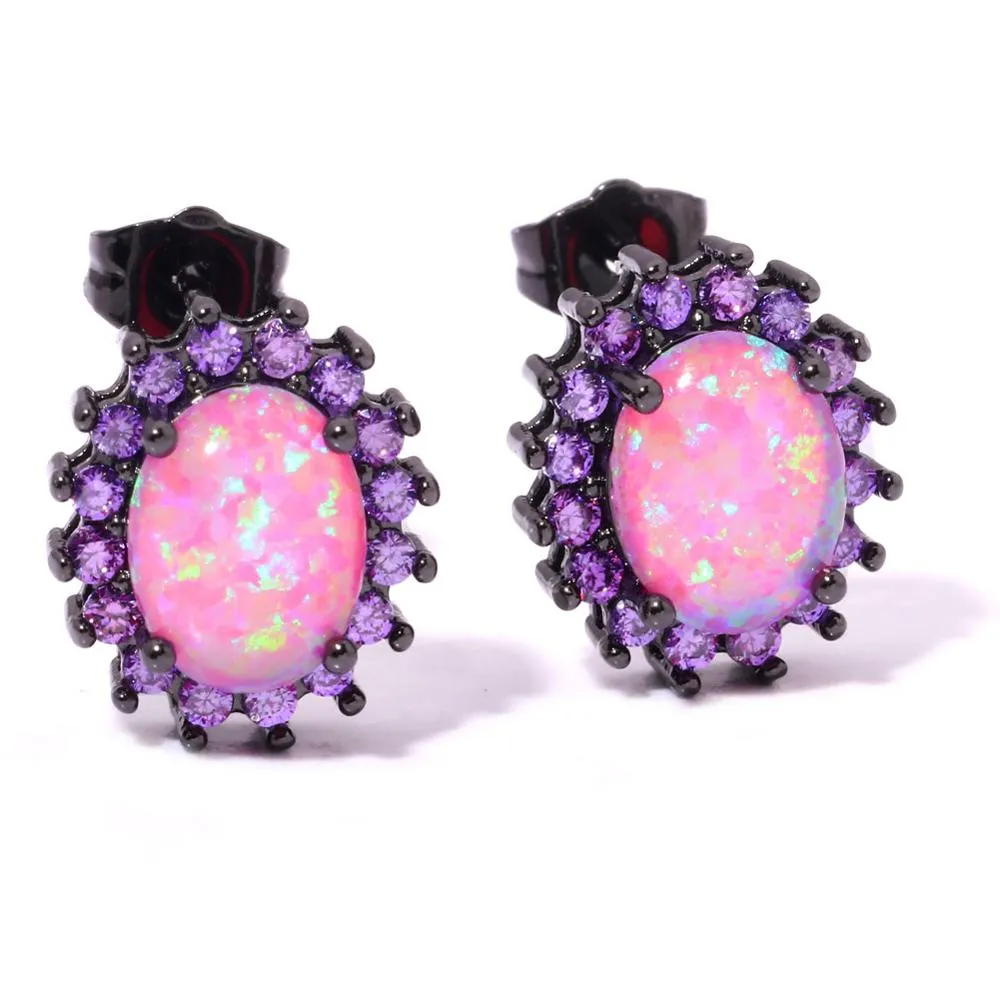 Pink Fire Opal & Amethyst Stud Earrings