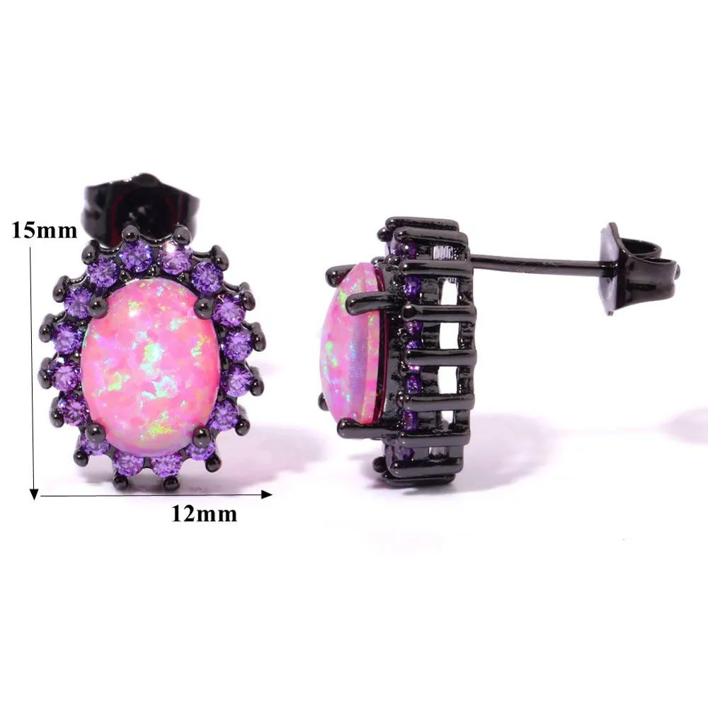 Pink Fire Opal & Amethyst Stud Earrings