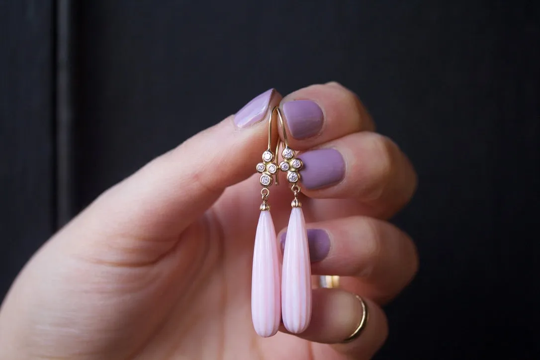 Pink Opal Drop & Diamond Earrings
