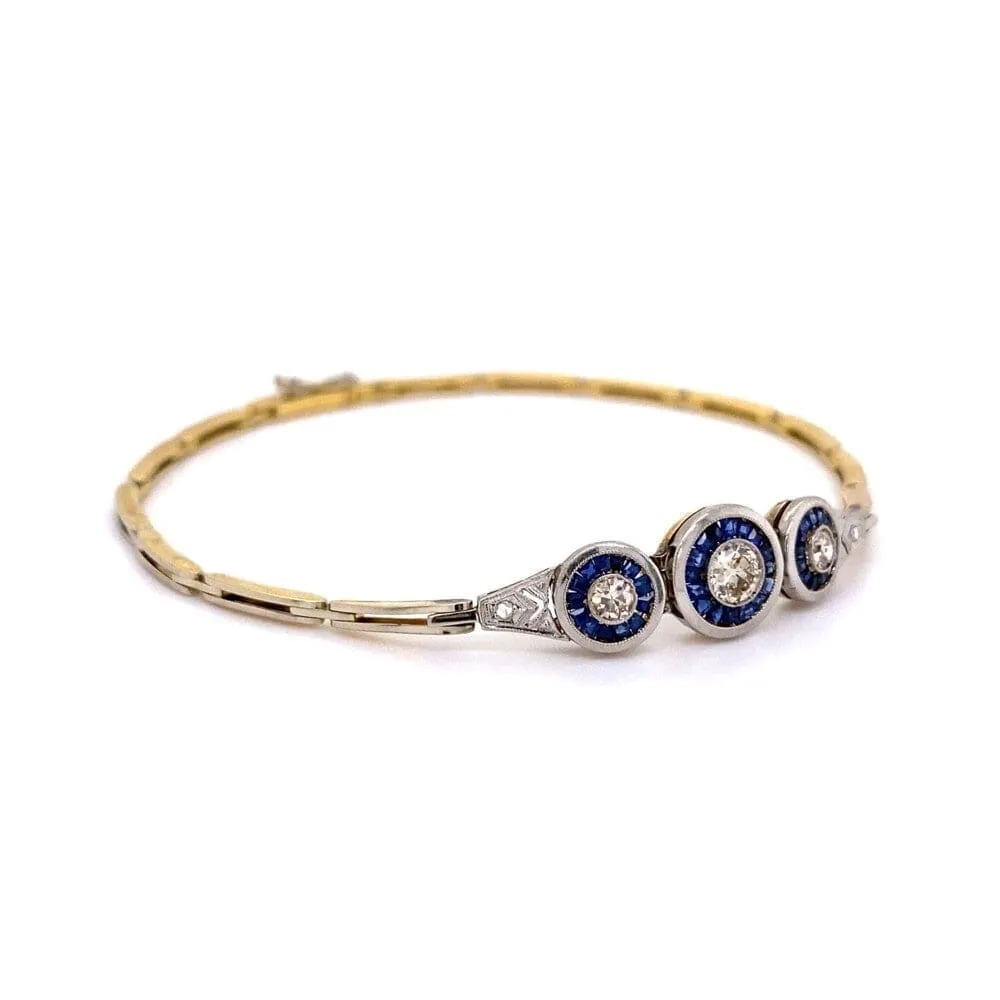 Platinum on 18K Edwardian .45tcw Diamond & .70tcw Sapphire Link Bracelet 6.3g, 7" at Regard Jewelry