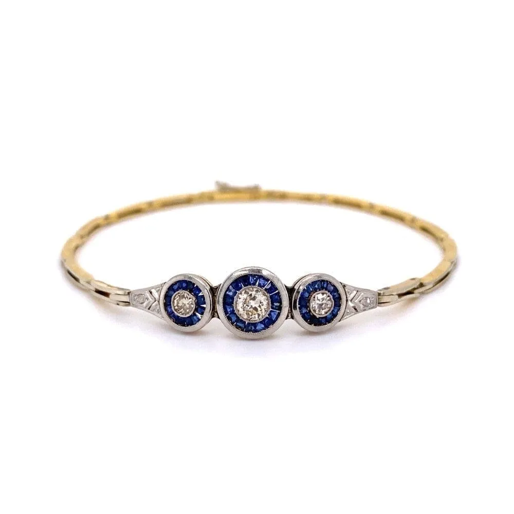 Platinum on 18K Edwardian .45tcw Diamond & .70tcw Sapphire Link Bracelet 6.3g, 7" at Regard Jewelry