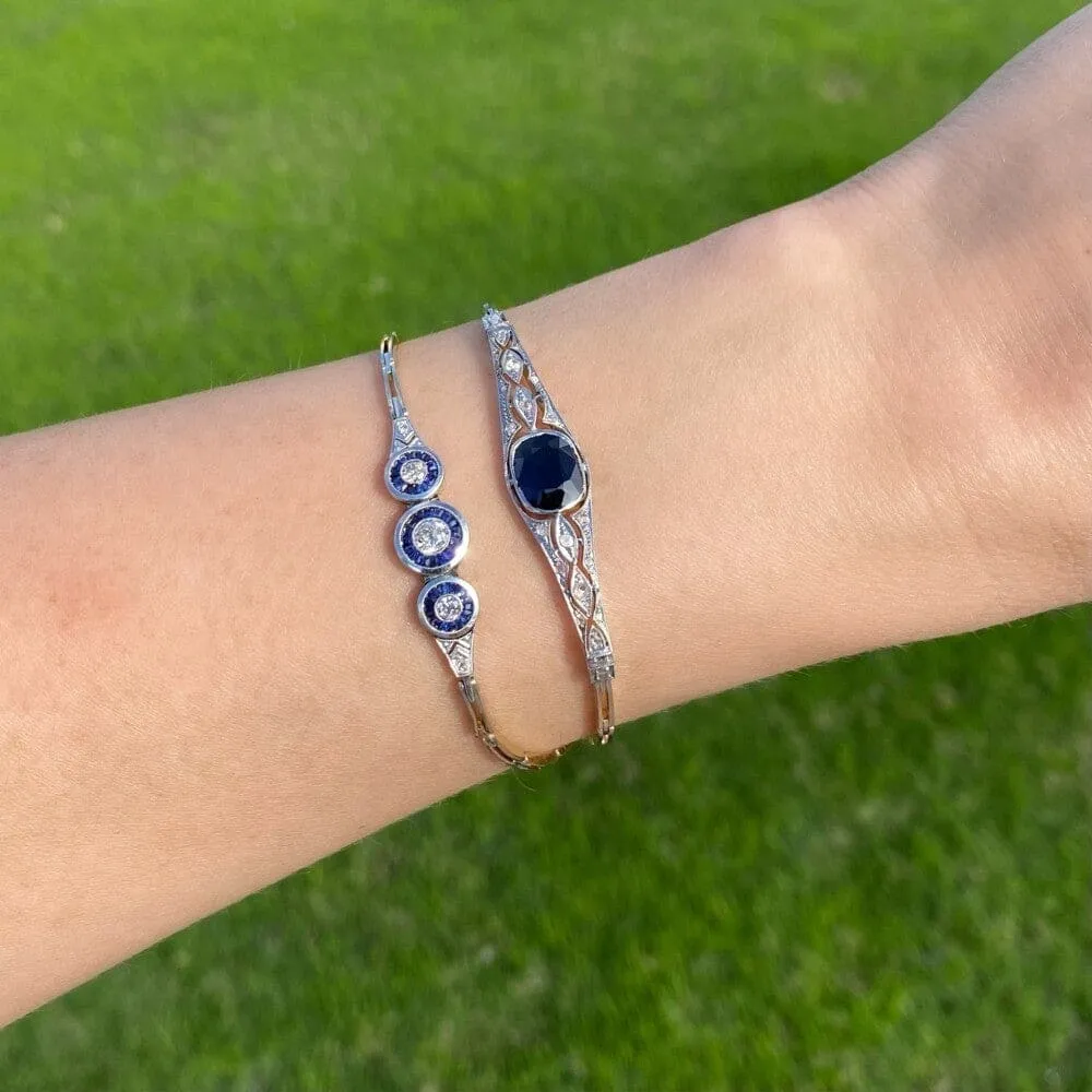 Platinum on 18K Edwardian .45tcw Diamond & .70tcw Sapphire Link Bracelet 6.3g, 7" at Regard Jewelry