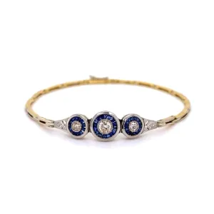 Platinum on 18K Edwardian .45tcw Diamond & .70tcw Sapphire Link Bracelet 6.3g, 7" at Regard Jewelry