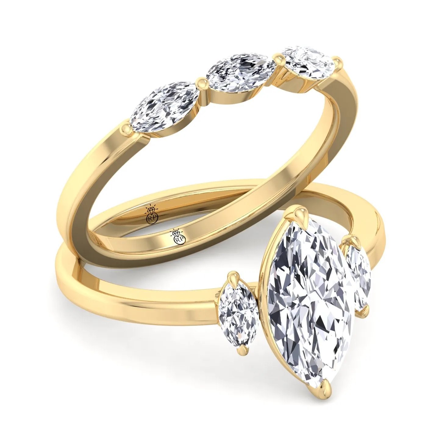 Pomona - Three Stone Marquise Shape Wedding Band (0.26 CT)