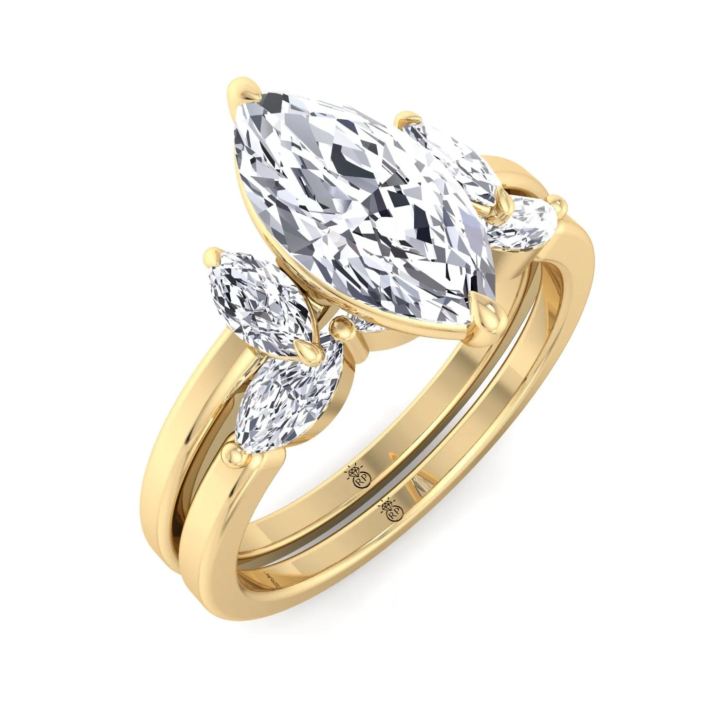 Pomona - Three Stone Marquise Shape Wedding Band (0.26 CT)