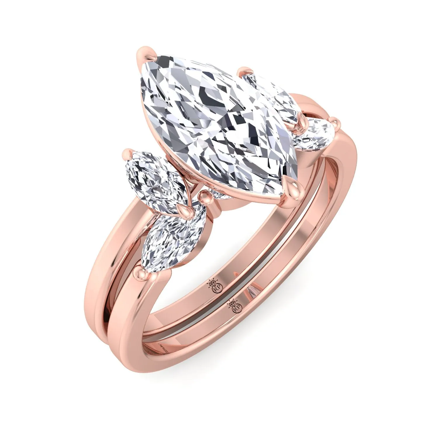 Pomona - Three Stone Marquise Shape Wedding Band (0.26 CT)