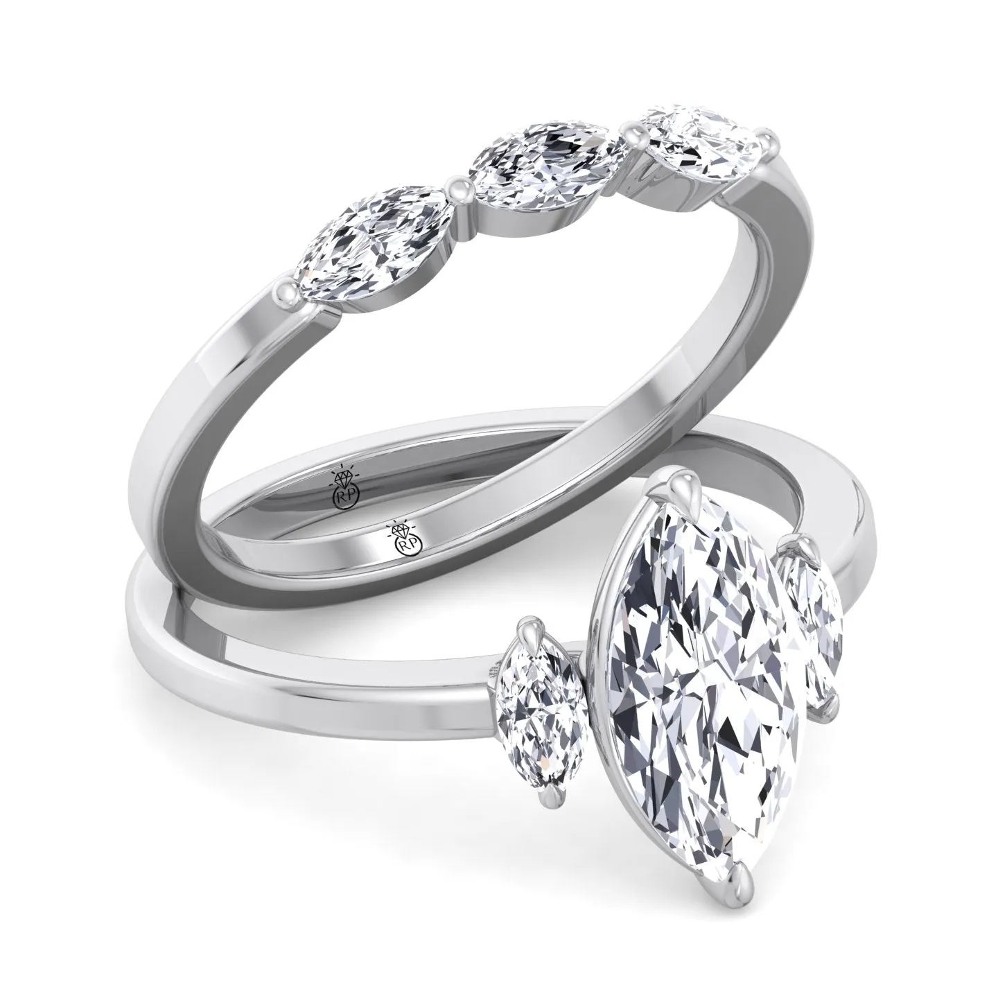 Pomona - Three Stone Marquise Shape Wedding Band (0.26 CT)