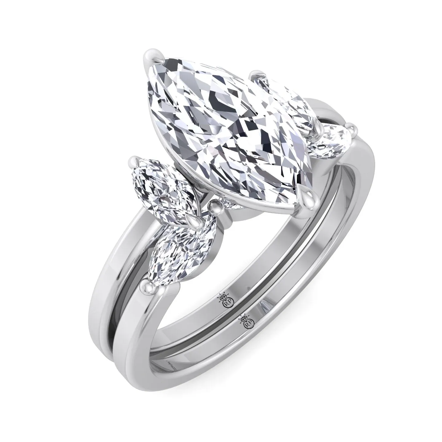 Pomona - Three Stone Marquise Shape Wedding Band (0.26 CT)