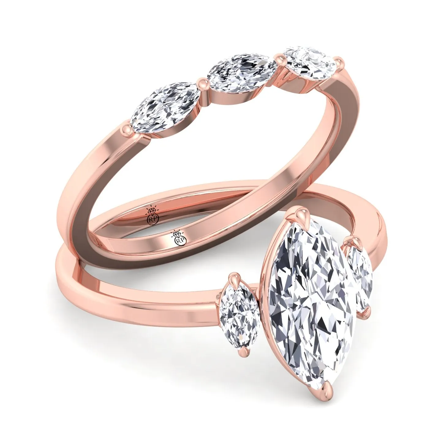 Pomona - Three Stone Marquise Shape Wedding Band (0.26 CT)