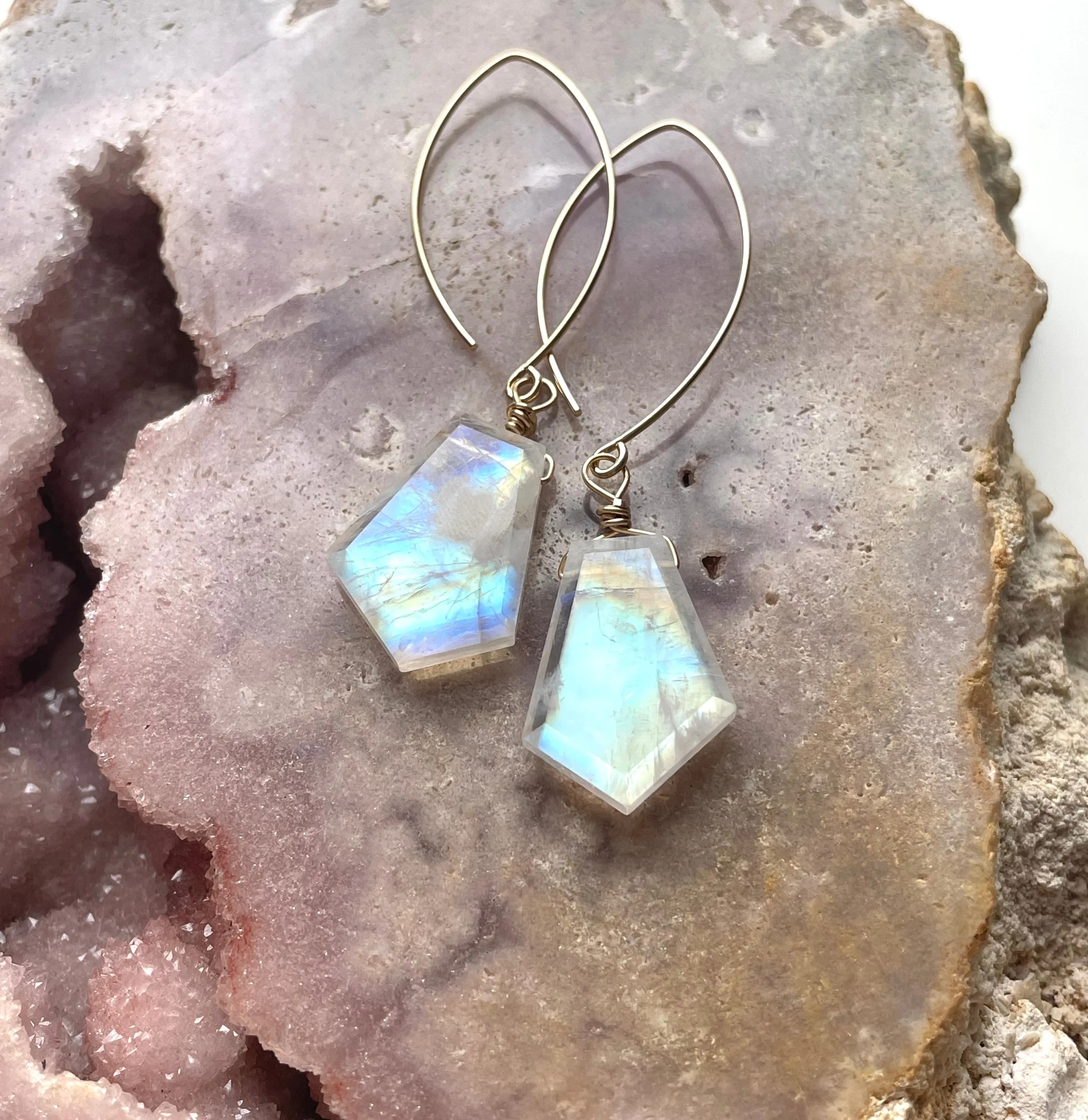 Rainbow Moonstone Earrings Drop Earrings Gold June Birthstone Earrings