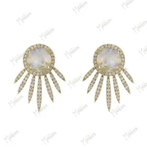 Rainbow Moonstone Studded Diamond Earrings