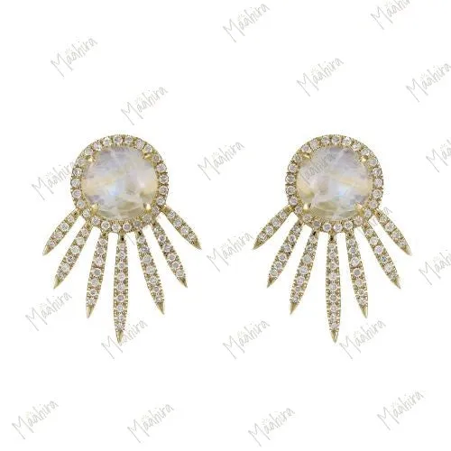 Rainbow Moonstone Studded Diamond Earrings