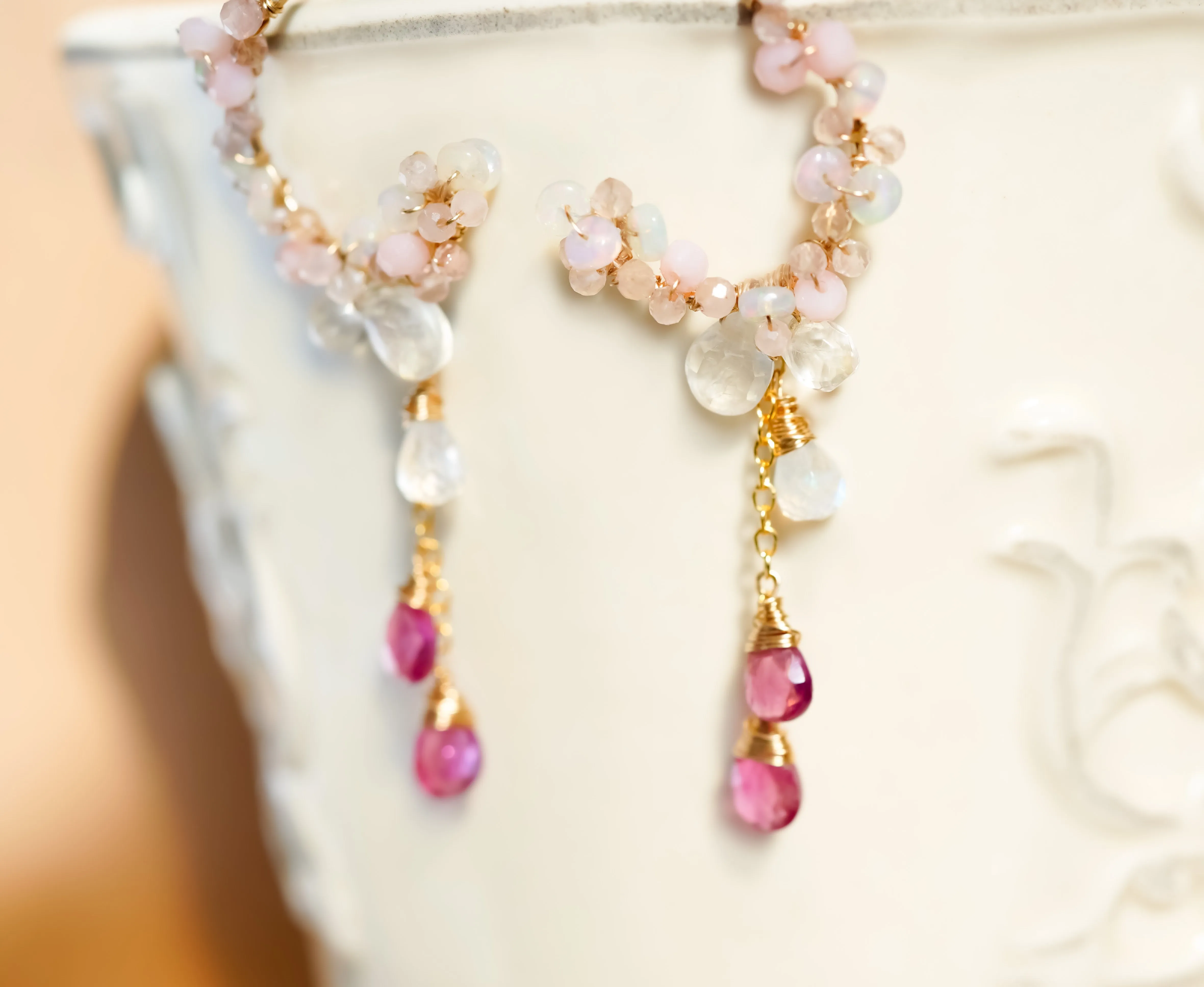 Romantic pink gemstones chandelier earrings