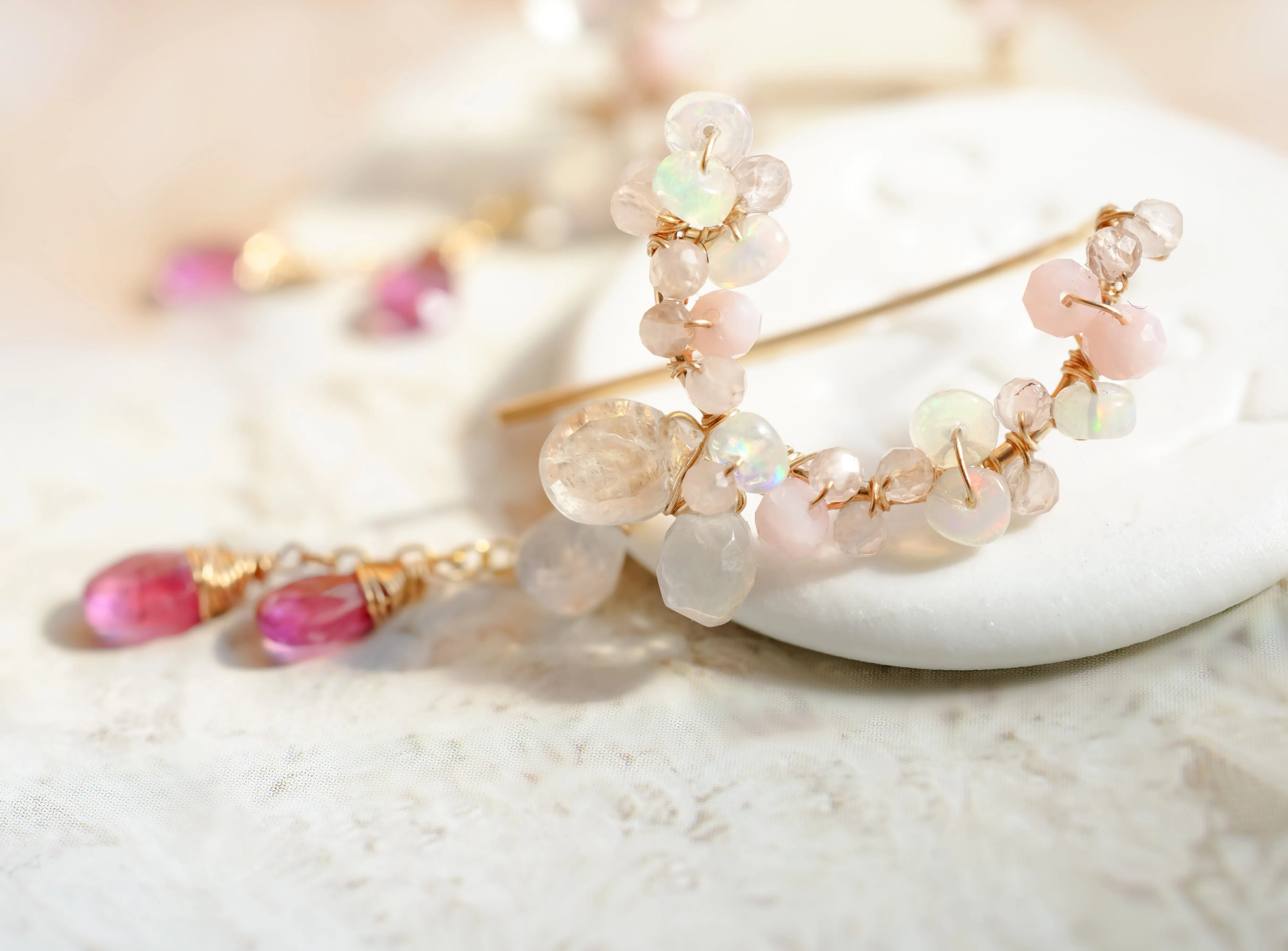 Romantic pink gemstones chandelier earrings