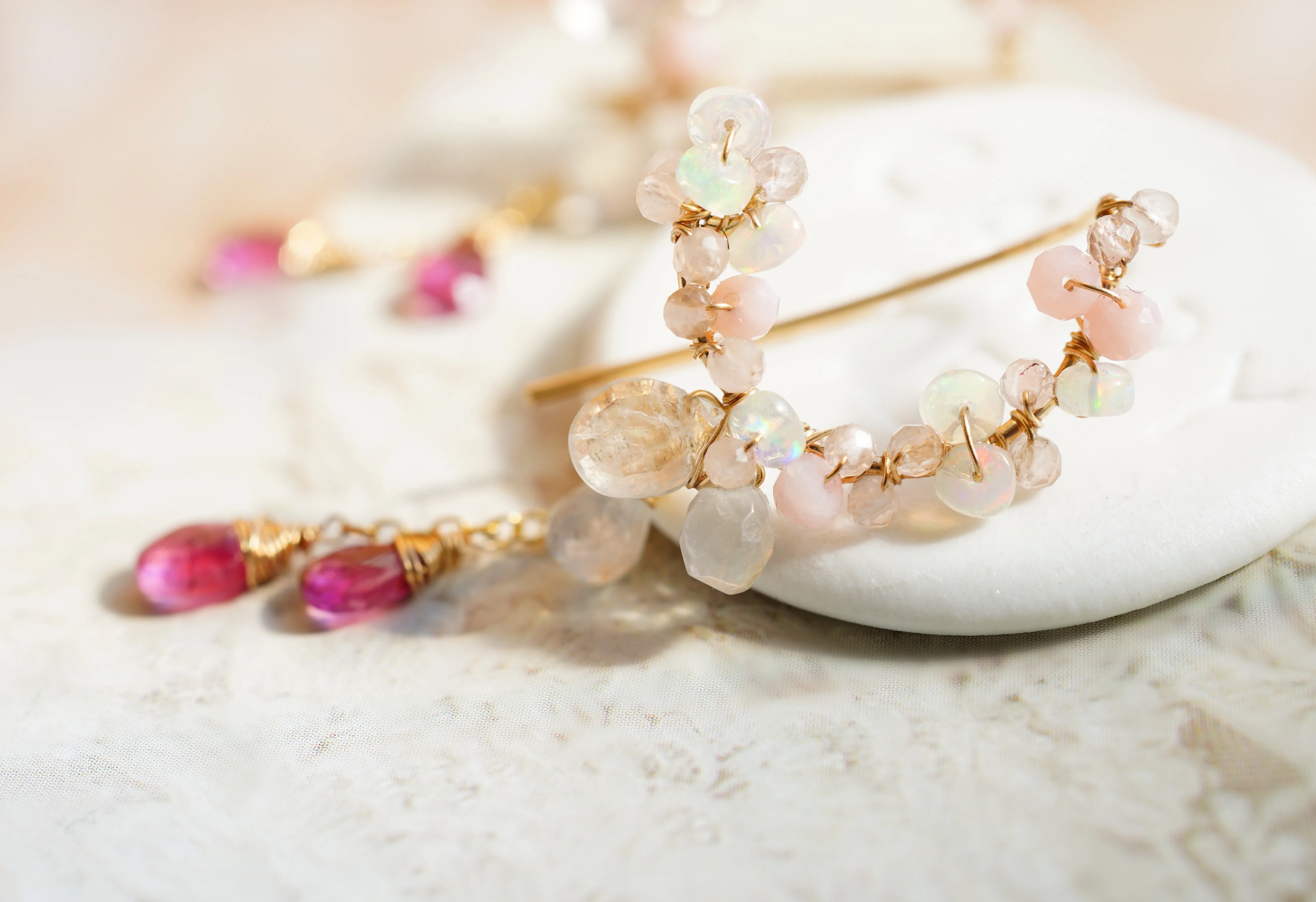 Romantic pink gemstones chandelier earrings