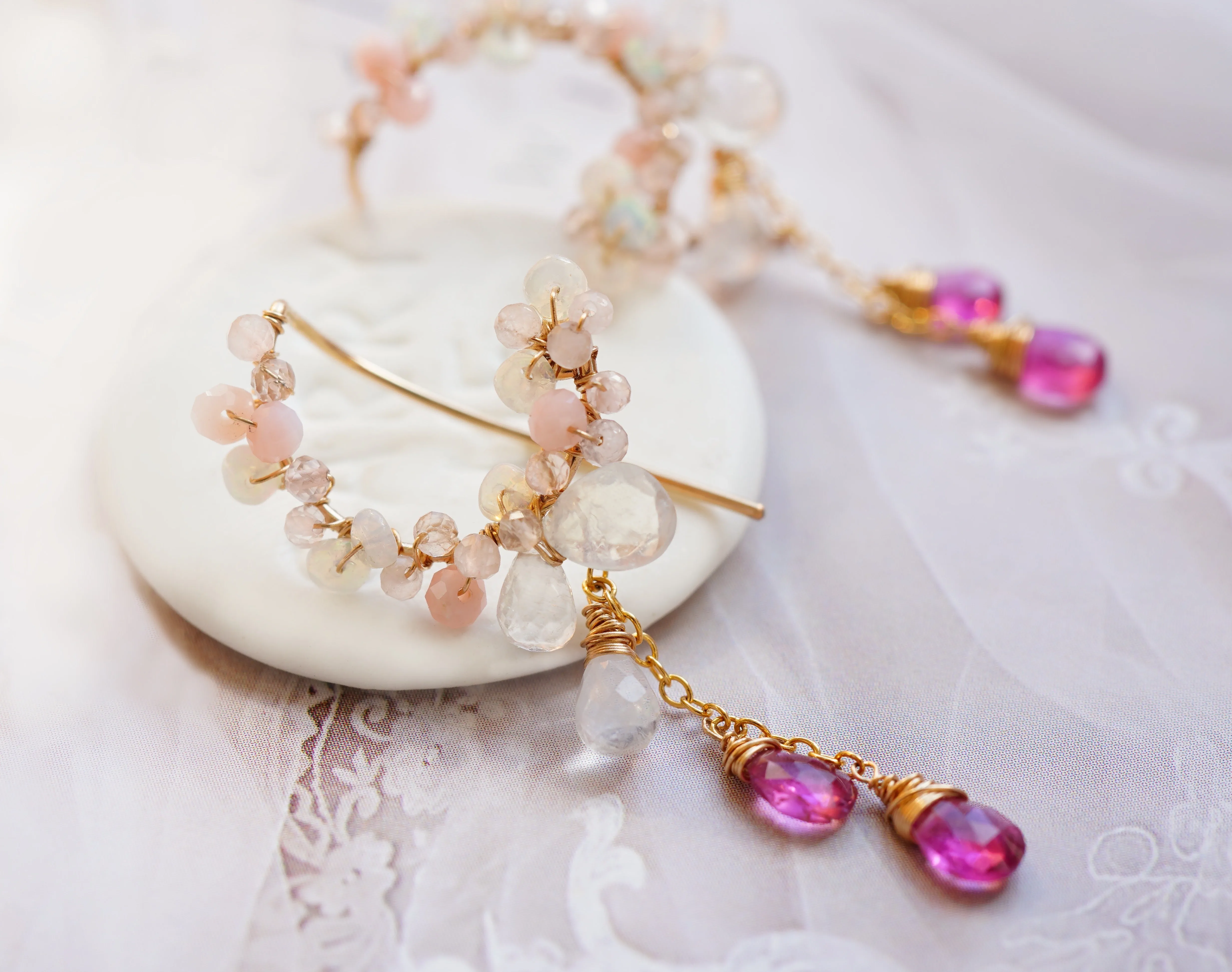 Romantic pink gemstones chandelier earrings
