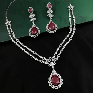 Round Neck Zircon/AD Necklace Set 10800-69