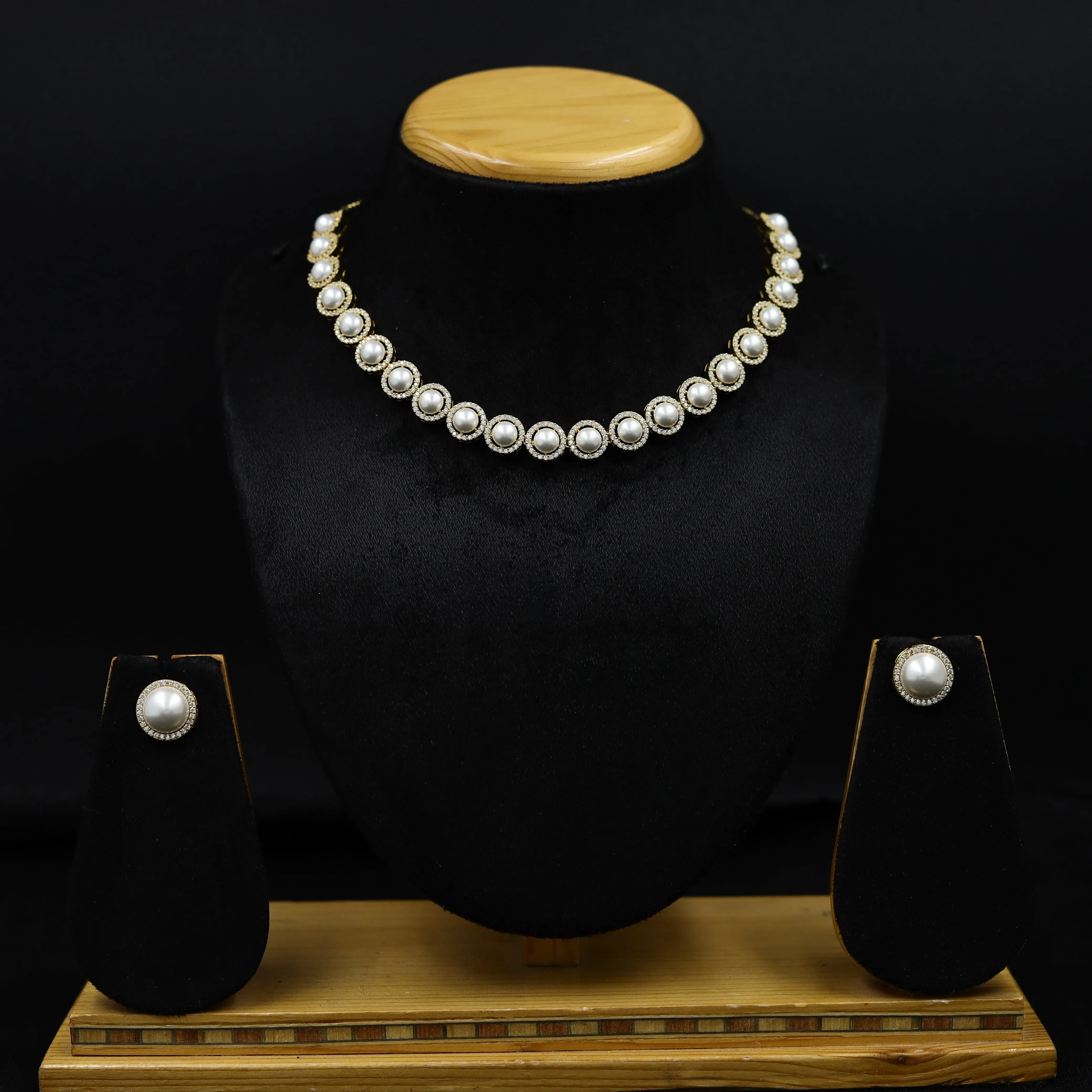Round Neck Zircon/AD Necklace Set 11493-34