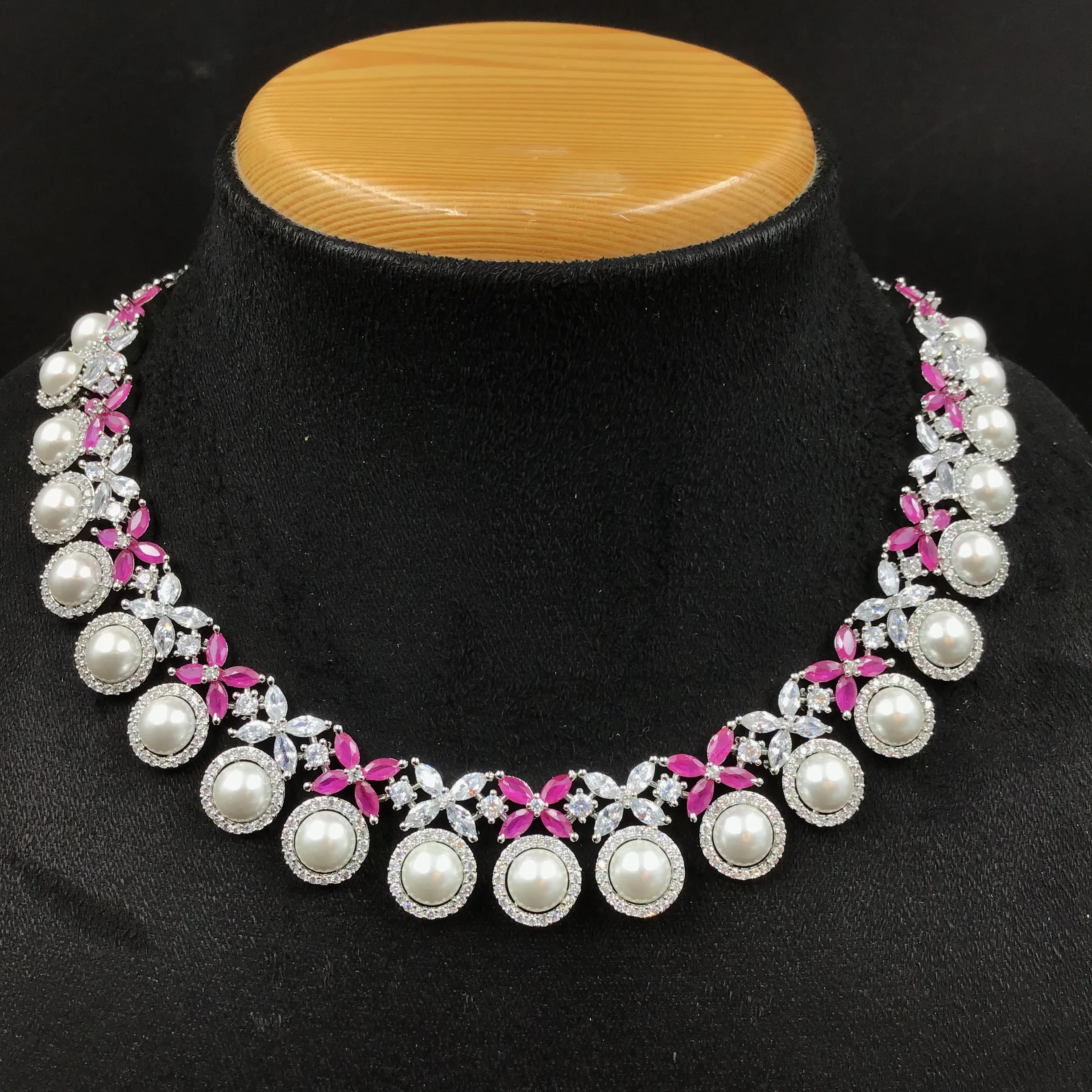 Round Neck Zircon/AD Necklace Set 6012-68