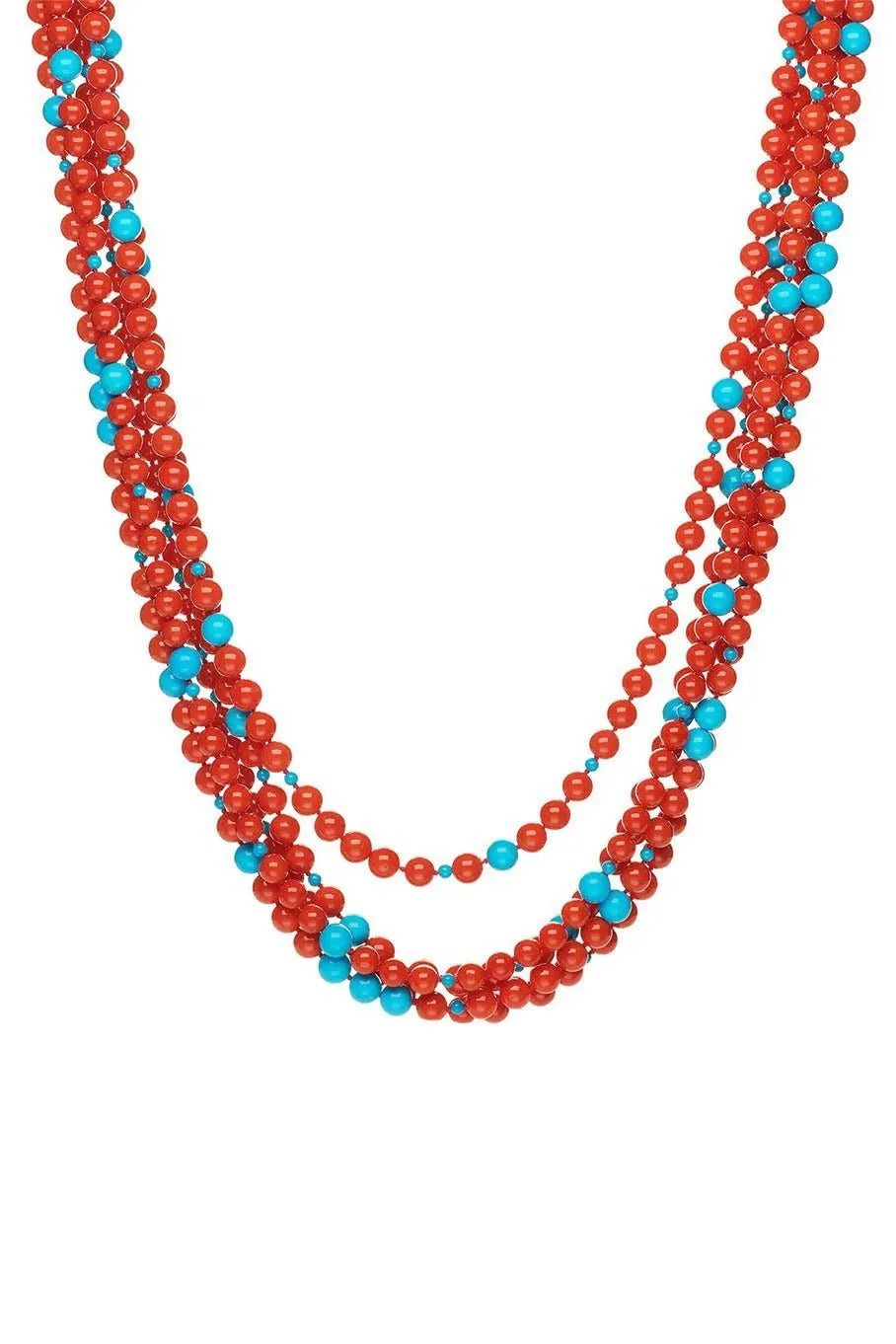 Sardinian Coral Turquoise Bead Necklace