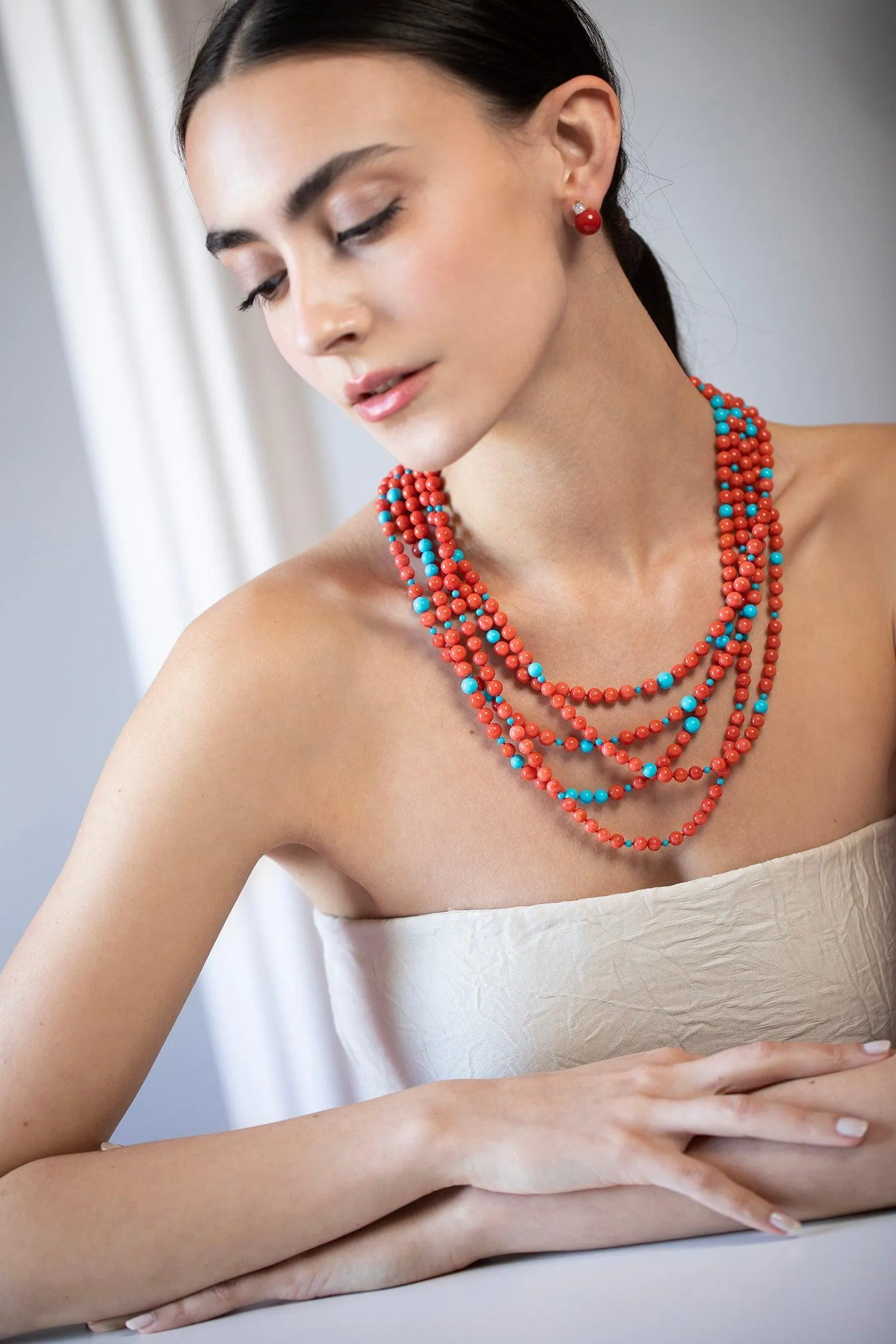 Sardinian Coral Turquoise Bead Necklace