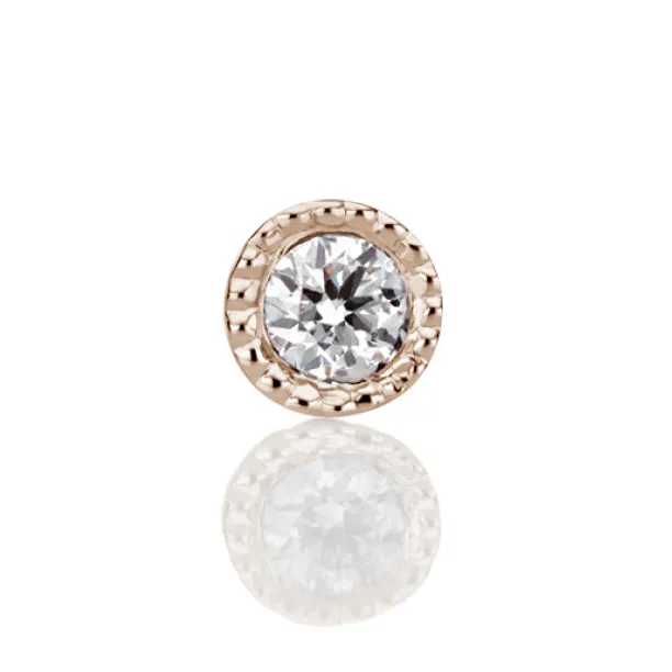 Scalloped Set Genuine Diamond Threaded Stud Earring by Maria Tash in 18K Rose Gold. Flat Stud.