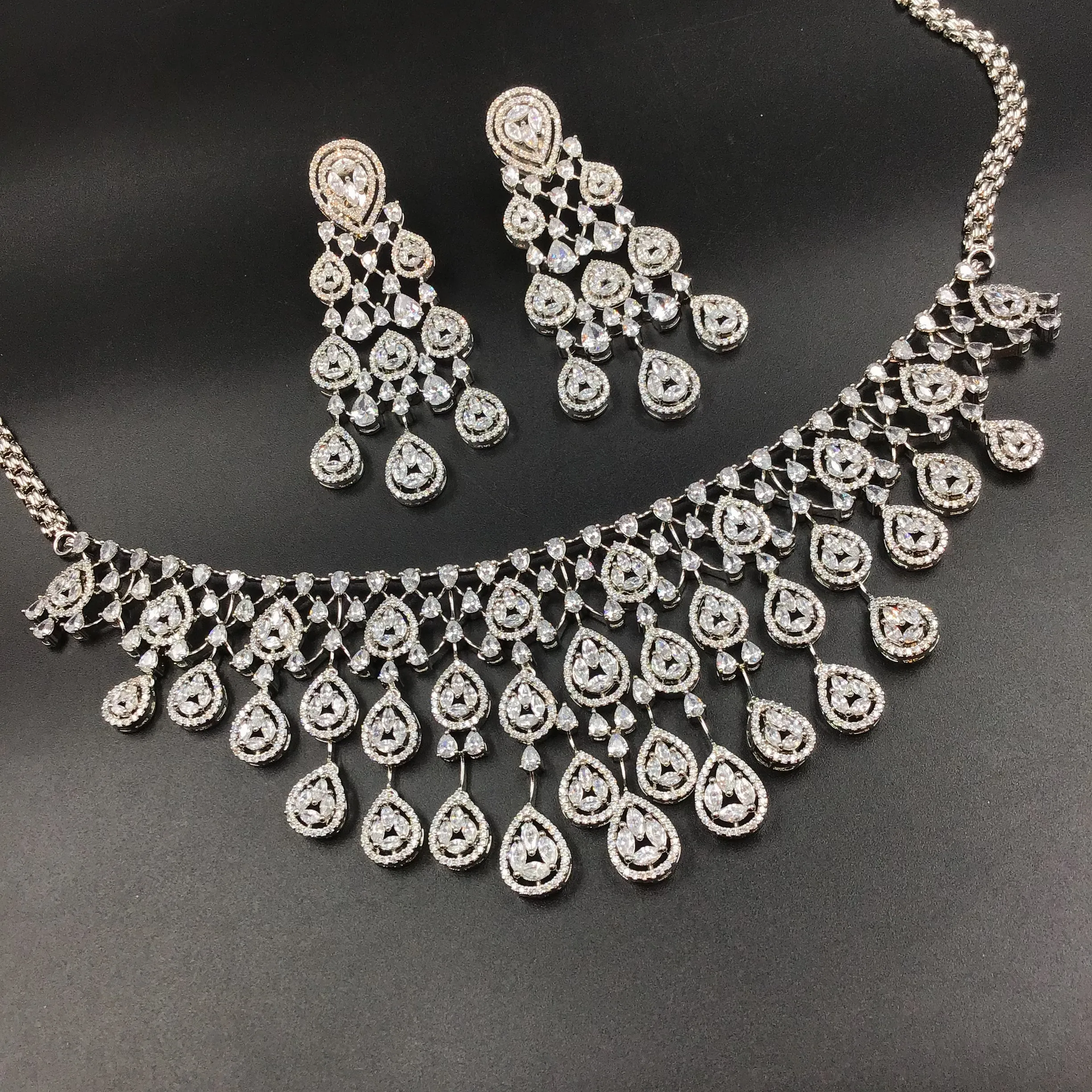 Silver Polish Zircon/AD Necklace Set 6758-69
